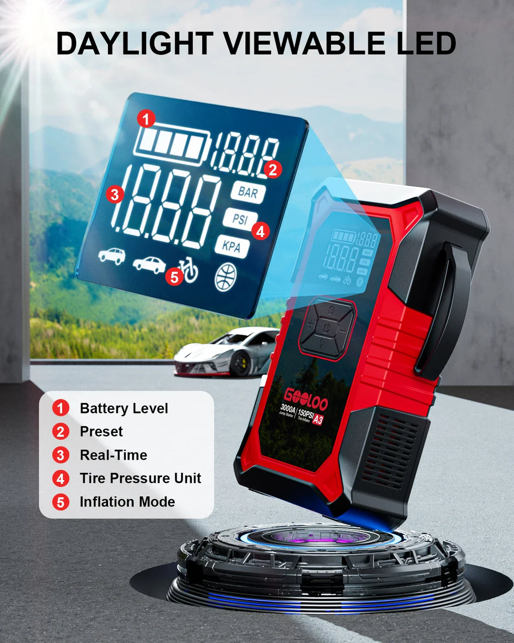 GOOLOO A3 3000A Jump Starter & 150 PSI Air Compressor
