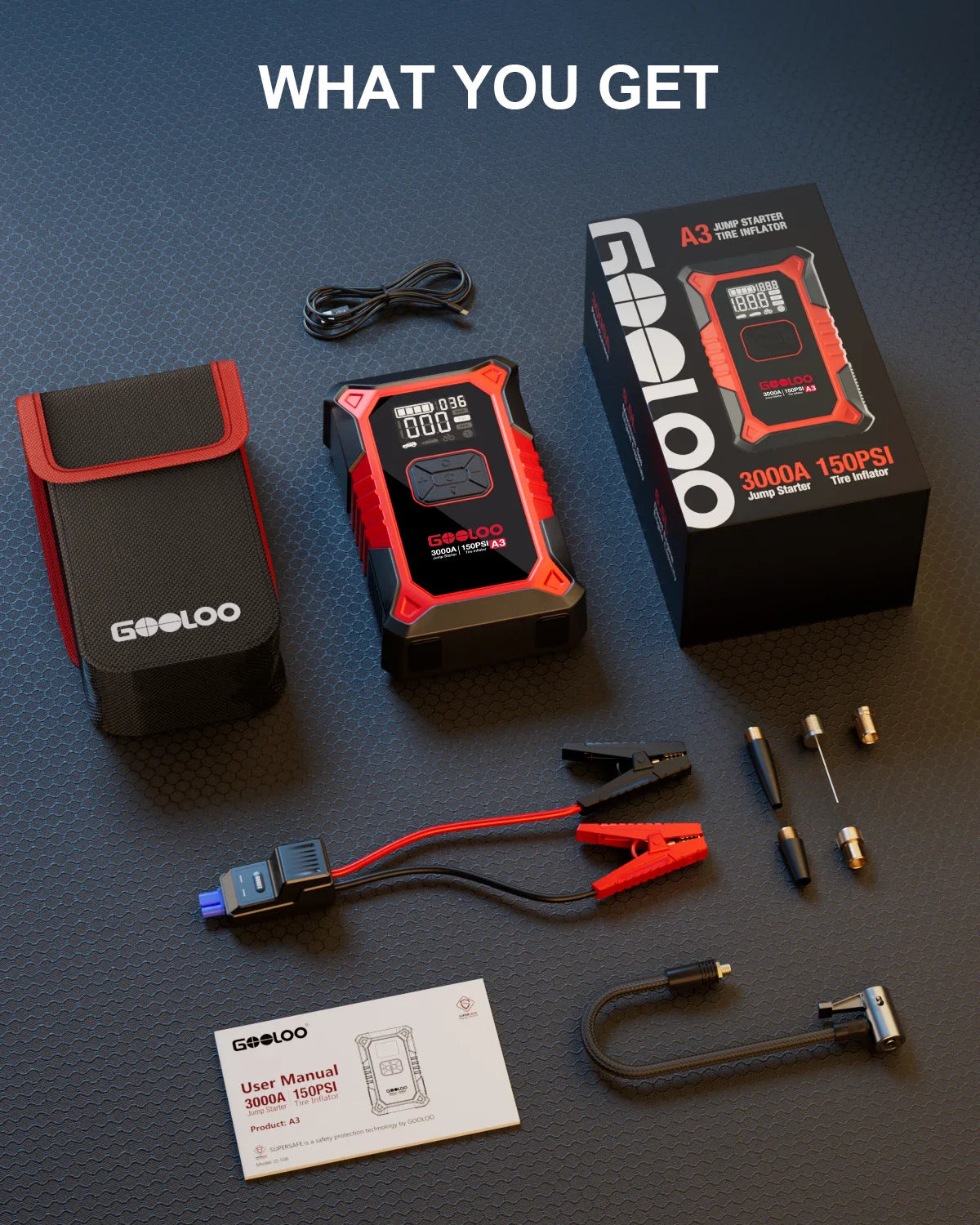GOOLOO A3 3000A Jump Starter & 150 PSI Air Compressor