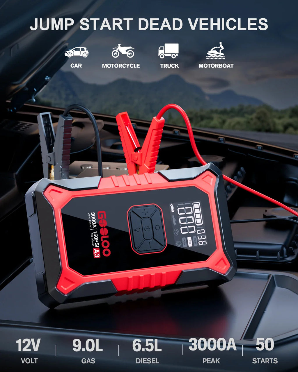 GOOLOO A3 3000A Jump Starter & 150 PSI Air Compressor